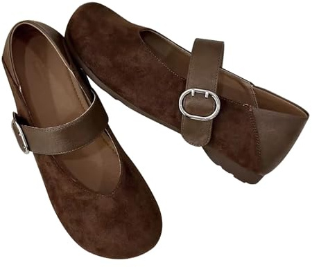 Mary Jane Ballerines Dasmen en daim - Chaussures d'été carrées rétro | Chaussures de mère plates antidérapantes - Chaussures traditionnelles douces et confortables - Élégantes et tendance