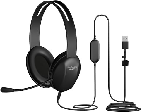 Cyber Acoustics USB-A Stereo Headset (AC-4006) - Durable, Crisp, and Clear Communication in K-12 Classrooms or Home, Made with 60 Percent Recycled Plastic