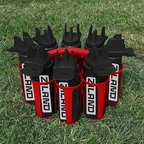 Ziland Hybrid Water Bottle Set • 8 x 1 Litre Easy Squeeze Bottles and 1 x Carrier • Perfect for Sports Teams • Hygienic as there is no mouth contact with the nozzle (Black/Black - Red Carrier)