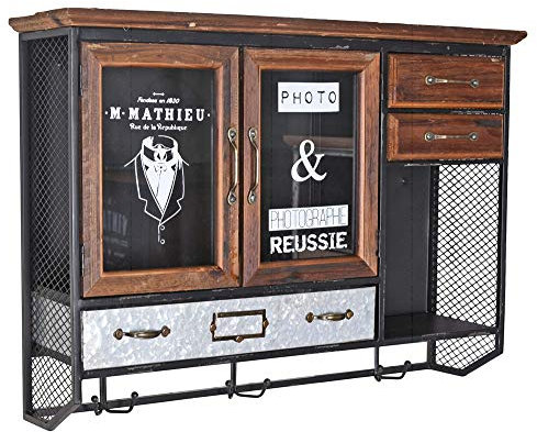 Wandschrank „Villa Sofia“ – Retro Hängevitrine | Landhausstil | Holz mit Glastüren | Hängeschrank mit Schubladen & Haken lof058 Palazzo Exklusiv