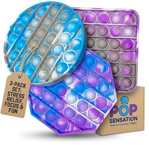 Asiopphire Push Pop Fidget Toy Pack, Back to School Toy, 100% Food-Grade Silicone Bubble Pop Fidget Sensory Toy for Kids, Adults, and Seniors to Relieve Stress and Anxiety [3-Pack]