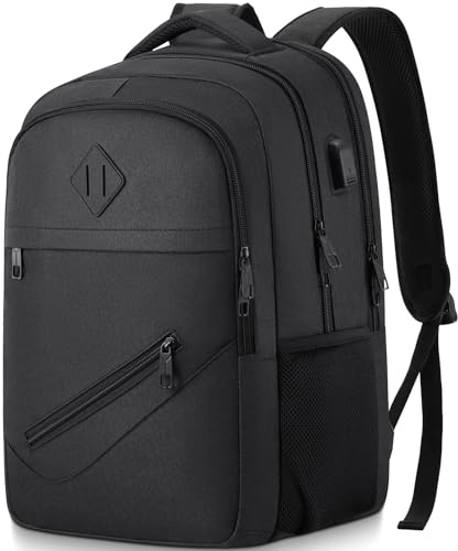 Rucksack Herren, Schulrucksack Jungen Mädchen Teenager, Wasserdicht Schulranzen für 15.6 Zoll Laptoptasche mit USB Ladeanschluss, Arbeit Reisen Camping Backpack mit Anti Diebstahl Tasche, Schwarz