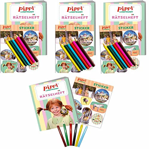 4x Pippi Langstrumpf Mitgebselset Rätselheft + Sticker + Buntstifte // Kindergeburtstag * Pippi Langstrumpf * Mitgebsel // Pippi Langstrumpf Party Mitgebsel // DH-Konzept