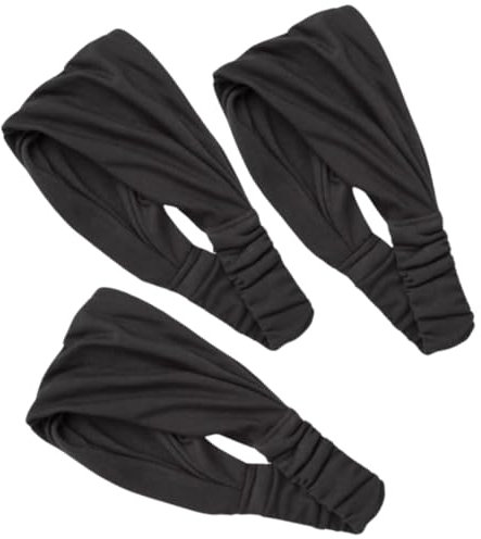 Bandana/Fasce Per Capelli - Tinta Unita in Cotone - Funzione 3 in 1 con Fascia Elastica - Accessori da Spiaggia Mare e Piscina (3 NERE)