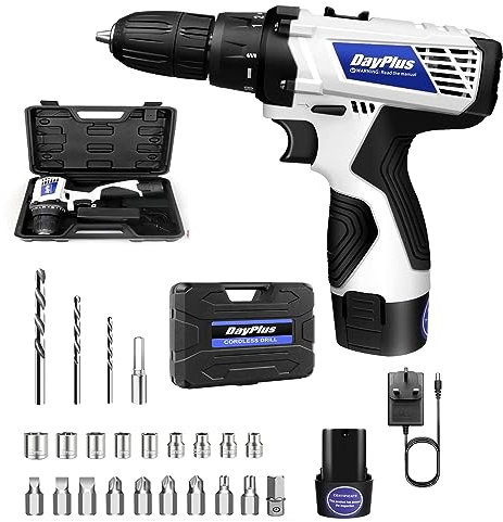 Cordless Power Drill Set Electric Screwdriver Kit Combi Drill with 2-Speed, 18+1 Torque, 3/8 Chuck Handheld Drills Driver with 1500 mAh Batteries, 26PCS Drill Bits, Carry Case, LED Work Light