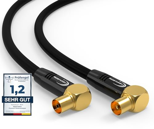 RedStar24 Cable de antena 1,5m Negro – 90° Ángulo Coaxial | Macho a Hembra – Cable Coaxial HDTV Premium para Televisión por Cable | Cable de TV: Compatible con TV, Radio, DVB-T/T2, DVB-C, DAB