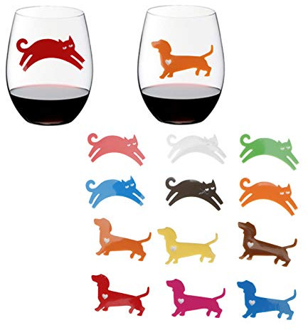 Wnvivi 24 Pezzi Segnabicchiere da Vino, Identificatore per Tazza da Bere in Silicone per Cani e Gatti, Ciondoli per Segno di Tazza per Bevande da Festa