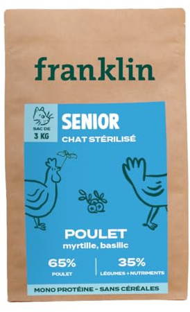 FRANKLIN – Croquettes Chat Senior – 65% de Poulet – 3 kg