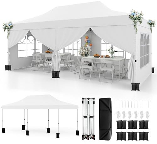 RELAX4LIFE Tonnelle Pliante 3x6 Imperméable avec 6 Parois Amovibles, Barnum Pliant 3x6, Hauteur Réglable, Portes Zippées, Tente de Réception Anti-UV, Sac Transport, Montage sans Outil