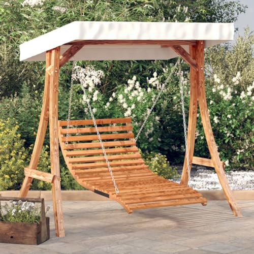 ShGaxin Onogal 3200625 Transat de jardin avec auvent en bois massif sapin finition teck