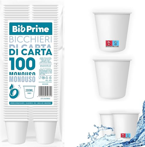 100 vasos de agua de papel de 200 ml – Vasos de 200 ml biodegradables – Para bebidas calientes, agua y bebidas – Vasos desechables