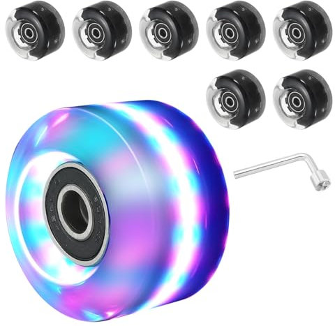 PATIKIL Ensemble de Roues de Patins à roulettes, 8 Pcs 58mm 82A Ensemble de Roues de Skateboard Cruiser Lumineuses avec Roulements, pour Patinage à Double Rangée, Rose, Bleu, Vert