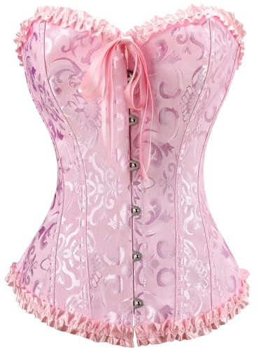Demays Corset Tops for Women,Bustier Shapewear Lingerie,Lace Tied Renaissance Overbust Corset Push Up Bodysuit (UK, Alpha, XS, Regular, Regular, Pink)