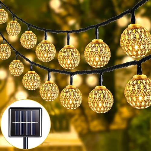 Probuk Cadena de luces marroquíes,LED de 50 Bolas de Cadena de luces solares,7m,8 Modos, Estilo Marroquí, IP65 Impermeable, Luces Solares Exterior Decorativas para Jardín, Terraza, Boda y Fiesta