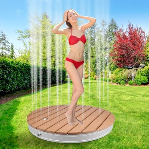 Bsteciar Douche Exterieur, Douche De Jardin, Douche Au Sol Extérieure,Douche de Camping Jusqu'à 4 M De Hauteur De Fontaine, Douche De Sauna avec Pédale Réglable Ronde De Ø 70,5 CM (Rond)