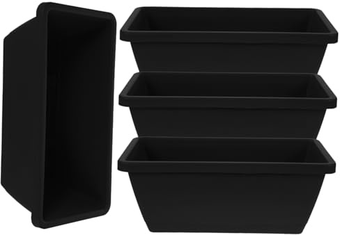 HEMOTON et Plateaux Intégrés Lot de 4 en Plastique Noir Jardinières Rectangulaires avec Trous de Drainage pour Plantes et Légumes D'extérieur