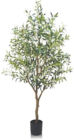 GOVIRAYE 7FT Olive Tree Artificial Tall Faux Olive Plants in Pot Fake Tree Indoors Outdoor with Lifelike Fruits for Modern Home Office Living Room Floor Decor