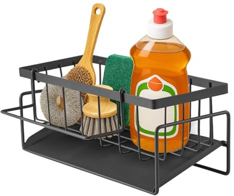 CROWNSHOP Dish Drying Rack with Drip Tray Compact Anti-Rust Dish Rack Drainer Metal Wire Cutlery Holders Draining Holder Utensil Holder Cutlery Rack Over Sink (Black 11 x 10 x 24cm)