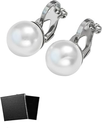 LEEQBCR 1 paire Clip Boucles pour femme Plaqué, Boucles d'oreilles Perle Clips Femme Oreilles Non percées Chic Blanche Perle Bijoux Pince Oreille(argent)