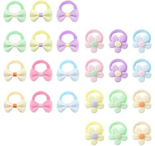 24 Stück Baby-Haargummis, weiche Haargummis für Mädchen, süße Kinder-Haarbänder, süßes Pferdeschwanz-Haargummi mit Schleife und Blume, Baby-Haar-Accessoires für Mädchen, Kleinkinder