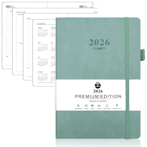 peiyee Kalender 2026 bokkalender A5, 12 månaders mötesplanerare (Jan.2026-dec2026), en sida per dag, mötesplanerare 2026 veckoplanerare med hårt PU-läder och månadsregister (dimblå)