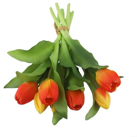 NexRen Bouquet di tulipani artificiali con 7 tulipani in PU, realistici, composizione di fiori finti per matrimoni, feste, decorazione della casa (arancione)