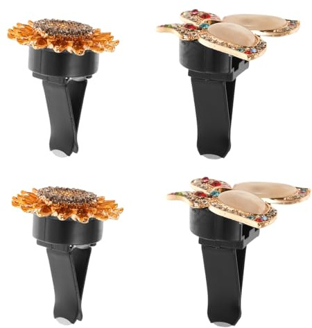 HOODANCOS 4 St Bilklämmor för Doftspridning med Fjärils Solrosdesign Strassbeströdda Aromaterapiklämmor för Luftkonditioneringens Ventil Bilaccessoarer för och Långvarig