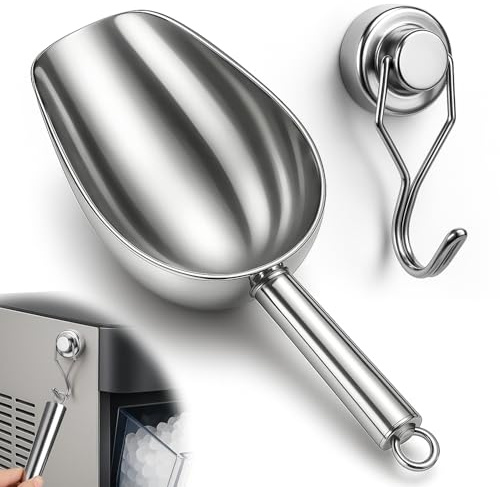 Bafutayawa Rostfritt stål mjölskopa med magnetisk krok liten metall isskopa robust matningsskopa för kök bar isbitar popcorn silver