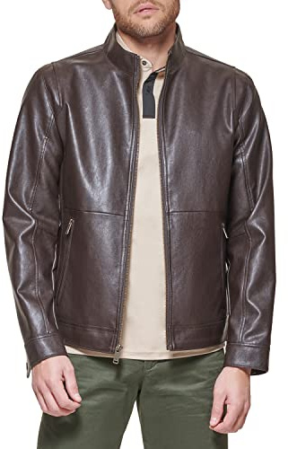 DOCKERS The Dylan - Chaqueta de piel sintética para hombre, Marrón oscuro, Large