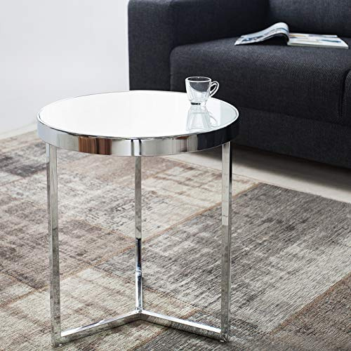 cagü Design Beistelltisch Diana Weiß Opalglasplatte stylisches Dreibein-Chromgestell 50cm Höhe Art Deco