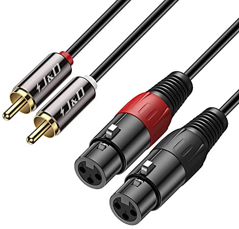 J&D Cable de 2 RCA a 2 XLR, Desequilibrado Doble RCA Macho a Doble XLR Hembra Divisor de Cable Duplicador Adaptador de Interconexión de Audio Estéreo para Altavoz Condensador Mic Mixer AMP, 1,8m