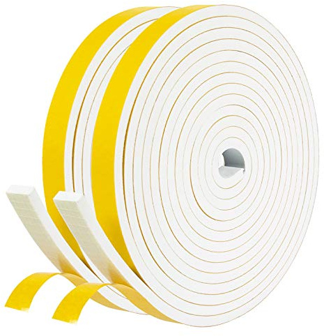 fowong Weather Stripping Door Seal White 1/2 in X 1/4 in Adhesive Door Seal Strip for Window Frame, Soundproof Foam Tape Roll Draft Proof High Density Insulation Strip 2 Rolls X 13 Ft Each, 26Ft