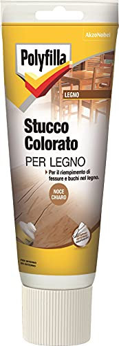 POLYFILLA STUCCO COLORATO PER LEGNO, Ripara e Riempitivo per legno Interno ed Esterno, in Pasta Colore NOCE CHIARO 230 ML