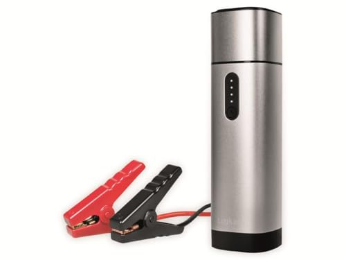 LogiLink PA0266 – Batterie Externe 10000 mAh, Aide au démarrage de Voiture avec câble de Serrage pour Aide au démarrage, 2 x USB-A Gris Rocher
