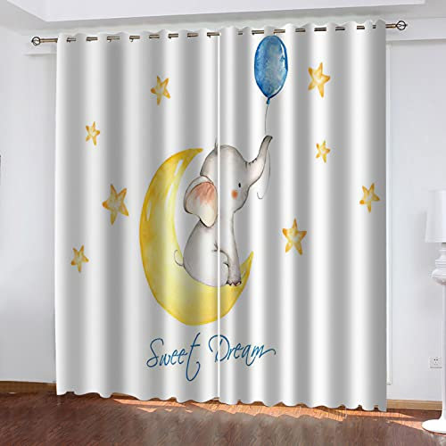 Kinder Gardinen Kinderzimmer Junge Mädchen Blickdicht Karikaturtier Elefant 234X230Cm 2Er Set Verdunkelungsvorhang Thermovorhang Hitzeschutz Vorhänge Wohnzimmer Schlafzimmer Vorhänge Mit Ösen