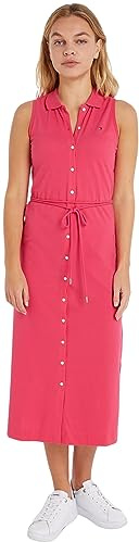 Tommy Hilfiger Abito a Polo Donna Slim Fit, Rosa (Bright Cerise Pink), L