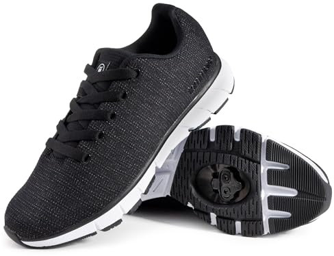 Tommaso Herren Indoor Fahrradschuhe - SPD-kompatibel - vorinstallierte Stollen - Straßen-, Gravel- & Spin-Fahrradschuhe - Walkable Design, Jet-black-white, 48 EU