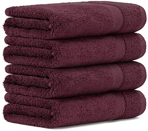 Luckytowel Handtücher Set 50x100 cm 100% Baumwolle, Handtuch-Set 4er Pack Bordeaux