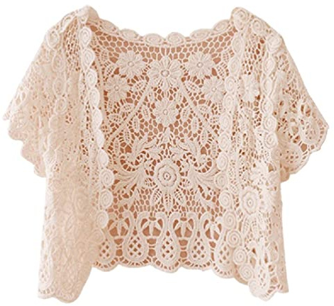 Labstandard Borlas De Encaje para Mujer Bolero Shrugs Top Corto De Manga Corta Crochet Floral Open Front Cardigan para Vestidos De Noche De Boda Lace Shrug Top