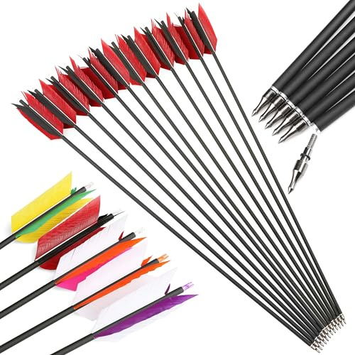 6pcs/12pcs 500 Spine Turquía Plumas Flecha Flu-Flu Flecha para Tiro 4 Pcs Plumas de Pavo Mezcla de Carbono Flecha Traje para Arco Recurvo Arco Compuesto (6pcs, 2rojo 2negro)