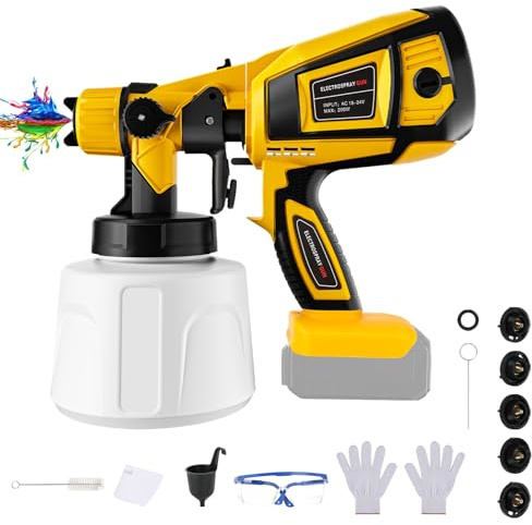 Roadtime sladdlös färgpistol kompatibel med DeWalt 20 V-batteri, med 1 000 ml tank, 5 munstycken, 3 modeller, rengöringsborste, handskar och glasögon (endast verktyg)