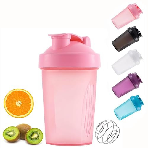 zukent Bottiglia shaker per proteine, include Mixball in acciaio inox, 400 ml, tappo anti-perdite, perfetto per fitness, sport, palestra, bevande, senza BPA, lavabile in lavastoviglie, colore rosa