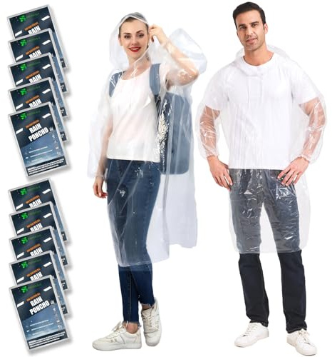 SWOGAA Disposable Rain Ponchos for Adults 10 Pack Extra Thick