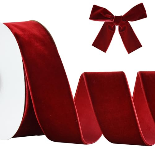 RIBBOOO Nastro di velluto rosso vino 4 cm x 10 yds, vintage nastri di velluto per Natale, ghirlanda, archi, decorazione artigianale, confezione regalo, San Valentino bouquet confezione regalo