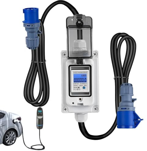 Compteur Électrique Numérique Mobile, 230V 16A Prise de Compteur de Consommation D'énergie avec Câble Flexible en Caoutchouc de 3 Mètres Mesure Consommation electrique pour Camping-cars,Ménages