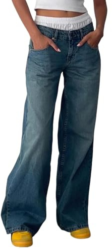 Onsoyours Jeans Donna Vita Bassa Y2K Gamba Larga Baggy Gamba Dritta Pantaloni Denim Pantaloni Larghi Boyfriends Jean A Blu 01 M