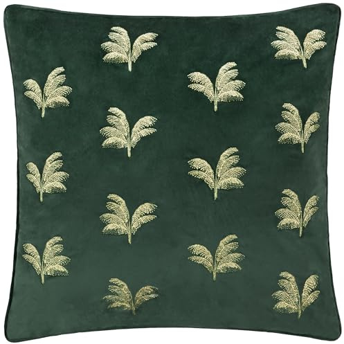Paoletti Funda de cojín Bordada con Palmeras guindadas Esmeralda - 45x45cm