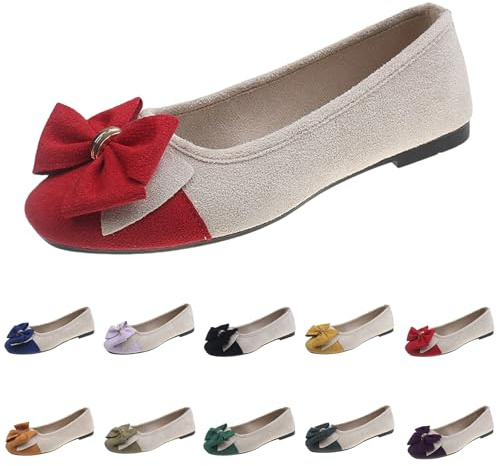 Bailarinas Mujer Clásico Mocasines Planos Suela Suave Princesa Fiesta Zapatos Boda Bailarina con Punta Redonda Slip On Zapatos de Trabajo Cerrados Loafer de Cuña Baja, rojo, 41 EU