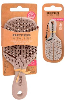 Beter - Spazzola per capelli anti-strappi Natural Fiber MINI + Charm mini, districante, anti-nodi e anti-rottura, ecologica