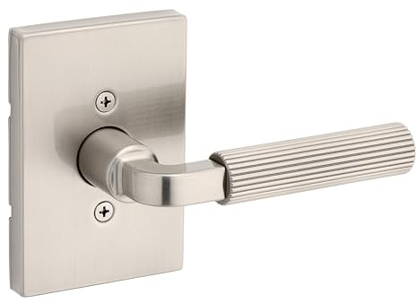 Kwikset Mirada Reeded Dummy Door Handle, Single Sided Lever for Closets, French Double Doors, and Pantry, Satin Nickel, Non-Turning Reversible Interior Push/Pull Lever, with Microban Protection